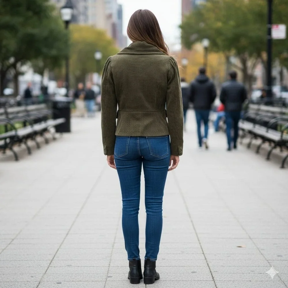 ELEVENSES Anthropologie Y2K Green Corduroy Button Up‎ Jacket Line Size 2